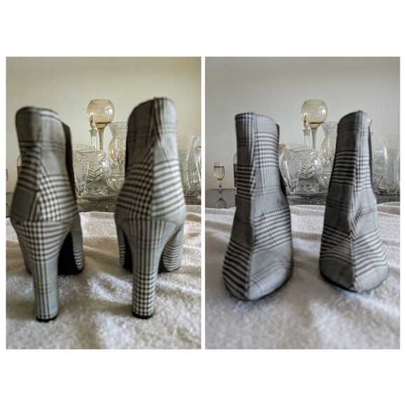 Lulus Rabea Black and White Plaid High Heel Booties Sz 8 - Picture 5 of 11